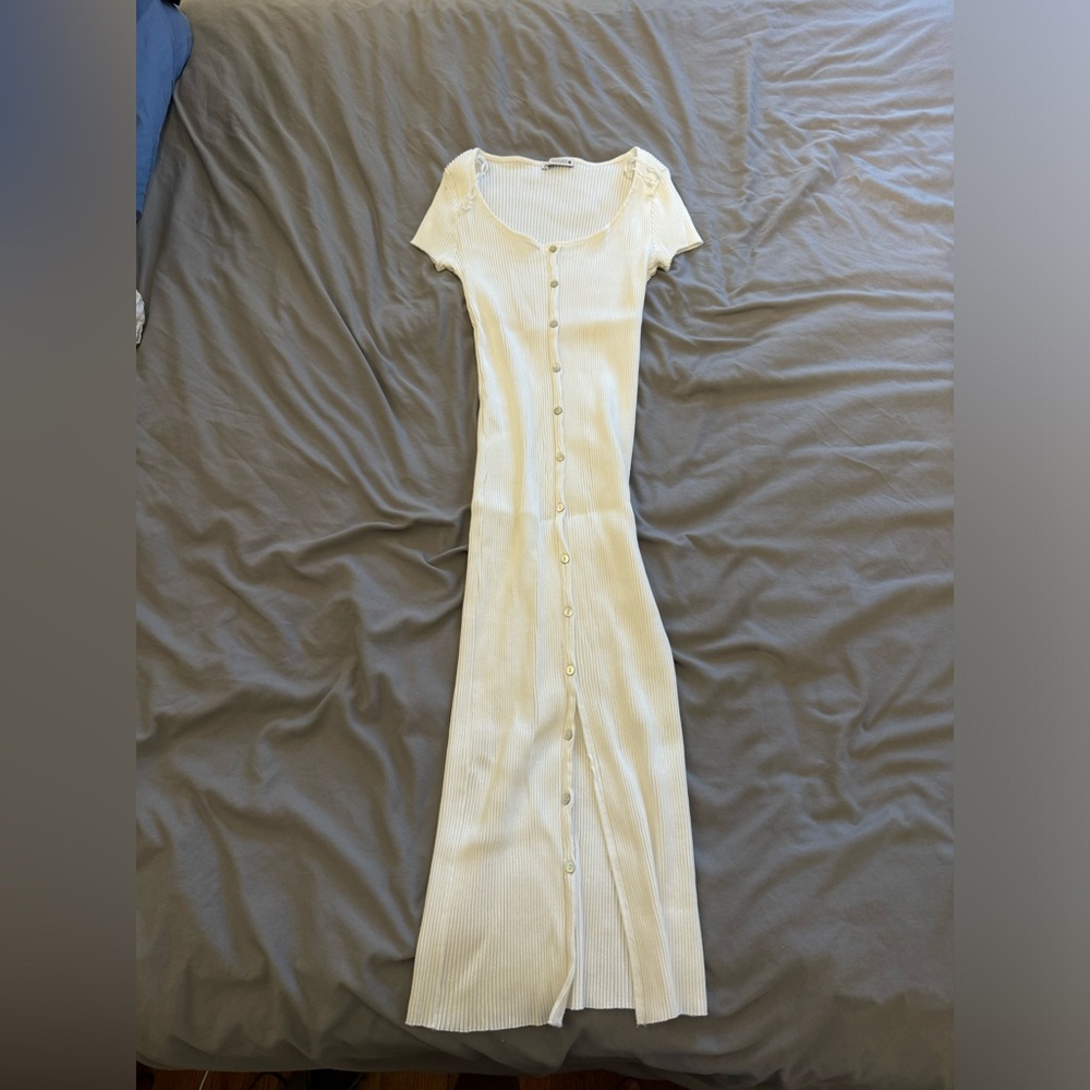 Zara White Ribbed Knit Midi Dress NWOT Size L — Clean Girl Minimal Summer - Picture 3 of 5
